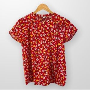 Flower Pattern Short Sleeve Blouse Size Small